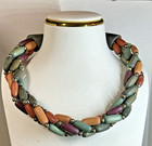 Choker 4-Strand Wooden Necklace (Peach, Rust, Aqua, Green, Purple Beads w/Gold