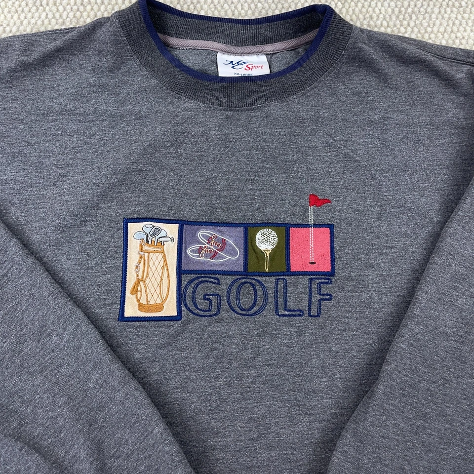 Sudadera de golf vintage para hombre XXL gris cuello redondo suéter Y2K abuelo bordado Foto 2 de 4