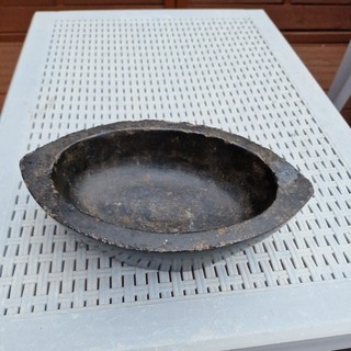 Antique Black Stone Oval Kharal Bowl Original Old Hand Carved