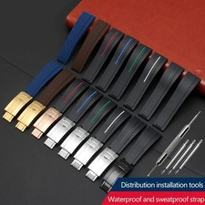 20mm Silicone/Rubber Watch Strap For Seiko/Omega Seamaster Stripe Metal Bracelet