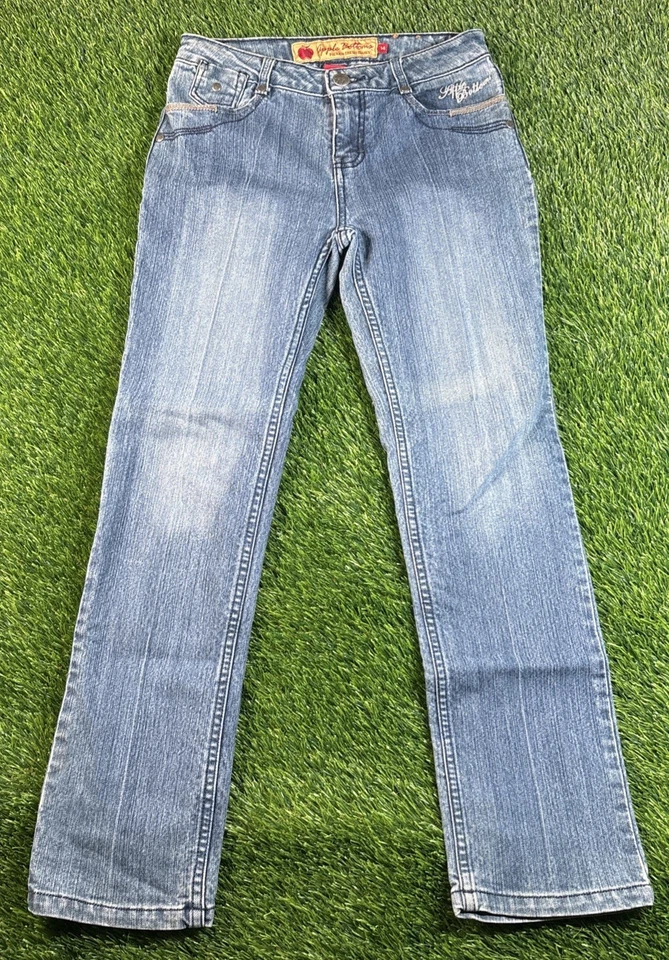 Pantalones de mezclilla bordados vintage Apple Bottoms Y2K niñas talla 14 hip hop Foto 3 de 4