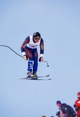 Tommy Moe USA skis Men's Downhill event Alpine Skiing competition - Old Photo