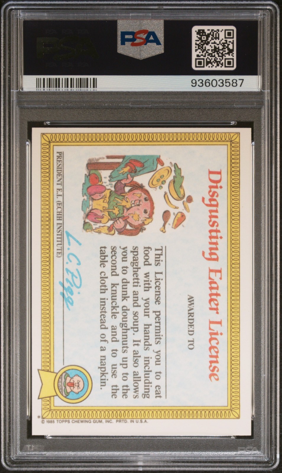 1985 Topps OS1 Garbage Pail Kids Series 1 Slimy Sam 38a Matte Card PSA 7 NM GPK view 2