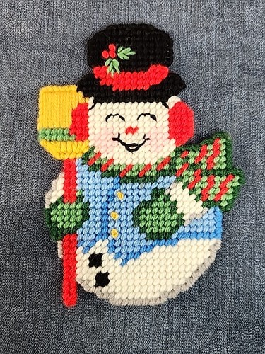 Posavasos vintage hechos a mano punto de cruz Navidad muñeco de nieve EE. UU. mADB - Imagen 3 de 4