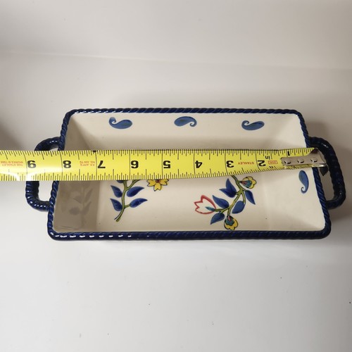 VB Bread Loaf Pan Cobalt Blue 1.5 QT 8x4.5x3 Floral Ceramic Presentable Ovenware - Picture 11 of 13