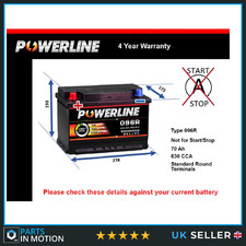 Car Battery 096R Powerline 096R 630A 70Ah 4Yr Warranty 278x175x190