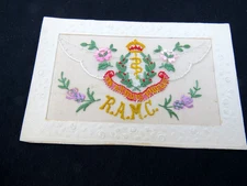 SILK EMBROIDERED POSTCARD WW1  FRANCE - R.A.M.C. Royal Army Medical Corps Rare