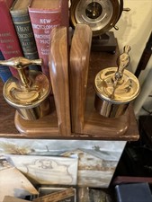 2 Lunkenheimer MARINE NO. 3 T-Handle Automatic Brass Grease Cup Wood Book Ends