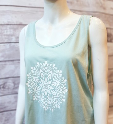 NEW-Flower Mandala Screen Print Top-Green-Extra Large, Fits Like Large