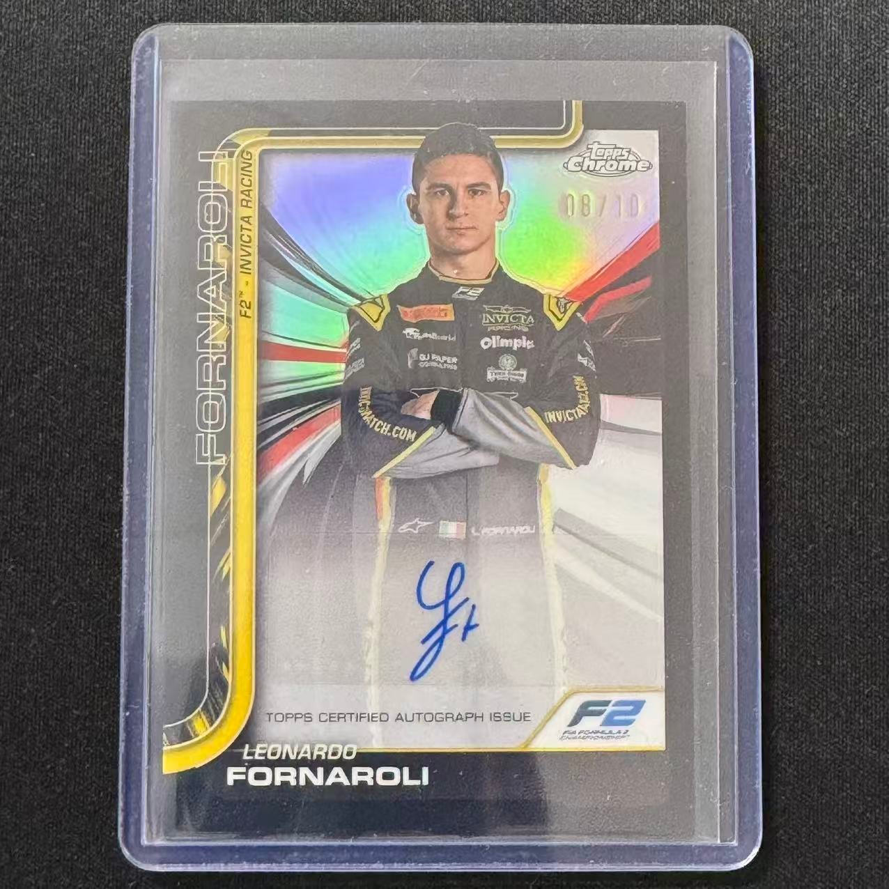 🔥AL 2025 TOPPS CHROME FORMULA 1 F2 AUTO BLACK REFRACTOR 8/10 LEONARDO FORNAROLI