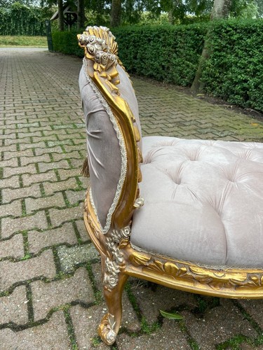 Sofa Settee Bench French Louis XVI Tan Velvet Gilt Frame Antique Style Seat - Picture 10 of 13