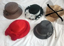 Lot of 4 Various Style Women's Fashion Hats Betmar New York, Red Hat Society