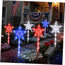 4th of July Decorations Outdoor, 6Pcs Solar Pathway 6 Pack Red White Blue Star