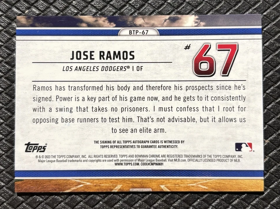 JOSE RAMOS 2023 Bowman Chrome Scouts Top 100 Refractor Auto /99 Dodgers Rookie - Image 2 of 2