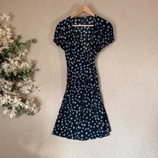 Séraphine Size 10 Navy Blue and White Floral Print Viscose Maternity Wrap Dress