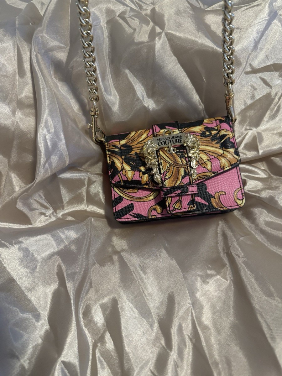 Versace Jeans Couture Baroque Print Mini Shoulder Bag Gold Chain