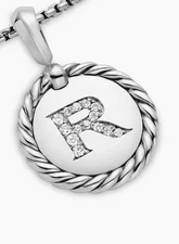 David Yurman Initial Charm Necklace - Sterling Silver with Diamond R