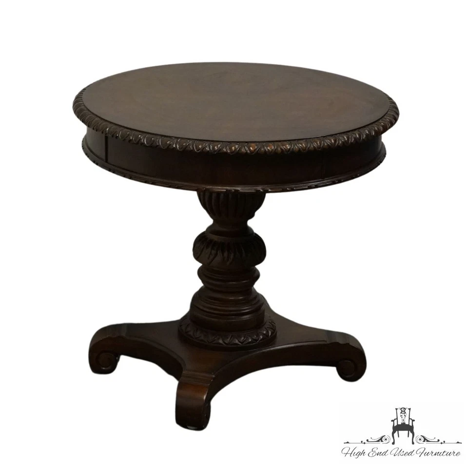 BERNHARDT FURNITURE Contemporary Traditional Bookmatched Mahogany 28" Round A... - Image 2 of 4