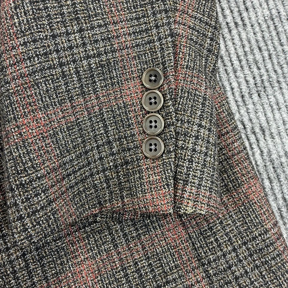 Blazer Daniel Cremieux Para Hombres 46R Marrón Gris Cuadros 3 Botones Muesca Solapa Hecho en EE. UU. Foto 2 de 4