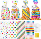 100 Set Rainbow Cellophane Treat Bags Clear Candy Party Favor Bags with 100 Gift