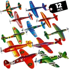 Glider Planes Bulk 12-Pack 8-Inch Bomber Airplane Gliders for Kids