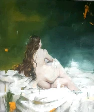 FEMALE Nude Oil Painting ORIGINAL 20x24 Poland Art Woman Figure in Bed