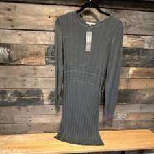 Daisy Fuentes Gray Knit Ribbed Long Sleeve Crew Neck Sweater Dress Size L