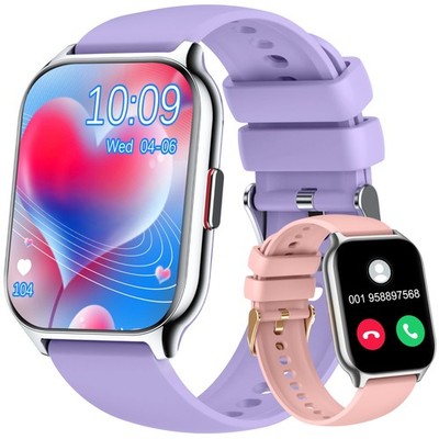 ZOSKVEE Smartwatch für Damen Herren Fitnesstracker 2 Zoll Silikon Lila+rosa