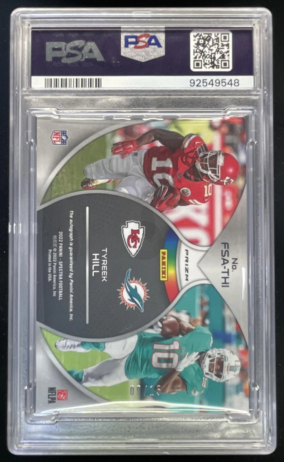 2022 Panini Spectra Full Spectrum Neon Pink #FSA-THI Tyreek Hill Auto /15 PSA 9