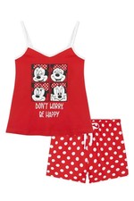 Ladies Disney Minnie Mouse Don't Worry Be Happy Red Short Pyjamas Set Size 16-18