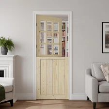 SMARTSTANDARD 30" x 80" Dutch Door Slab，9-Lite Frosted Glass Split Half Doors