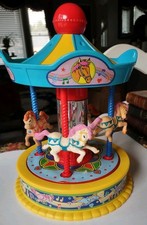 Vintage Music Box Merry-Go-Round Carousel Toy Wind Up Its A Small World 11"