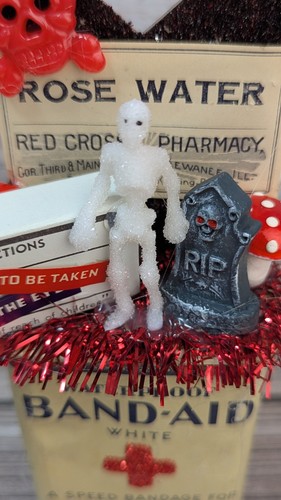 Halloween Decor with Vintage Band Aid Tin, Pharmacy Pieces, Skull & Crossbones - Picture 7 of 10