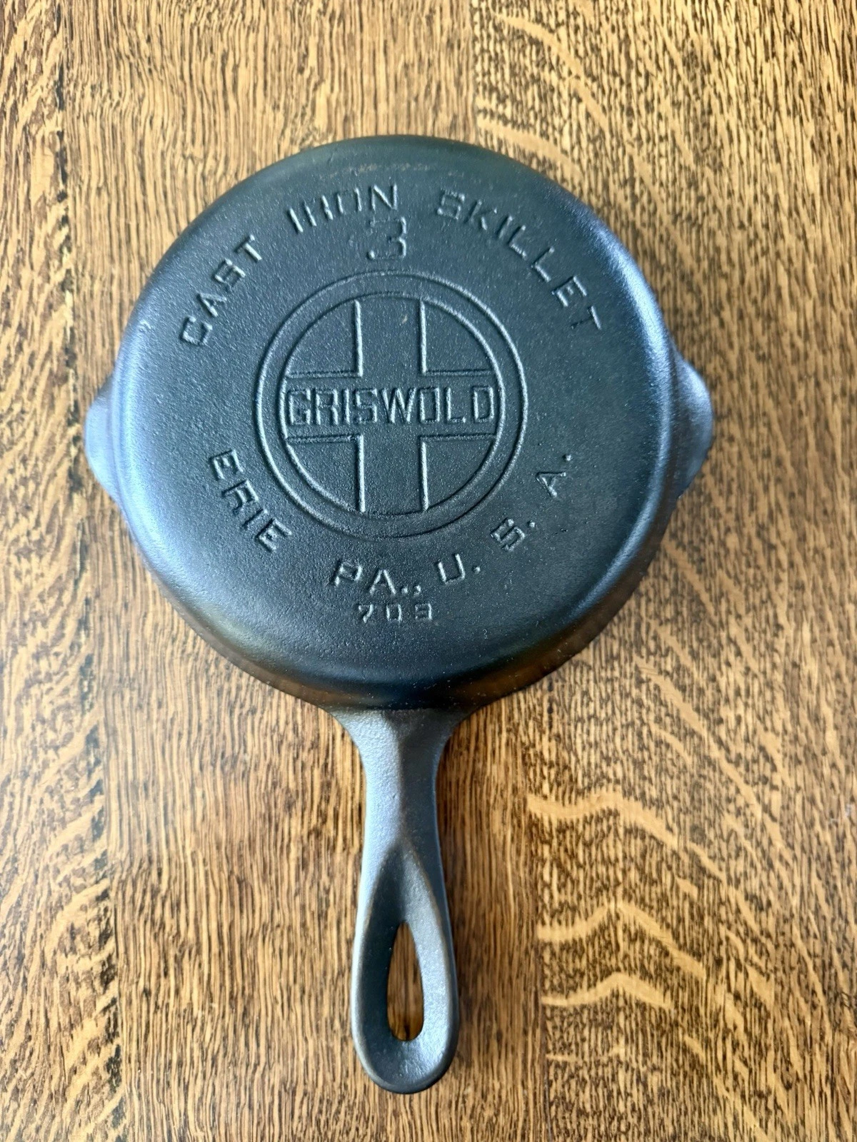 Vintage Griswold Cast Iron Skillet Frying Pan # 3 Large Block Logo No Wobble