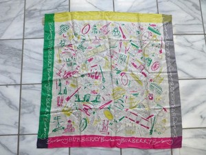 BURBERRY London Tourist Map Landmark 100% Silk Scarf Pink Green Yellow 35 x 35"