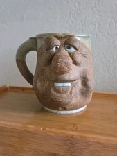 Ugly Face Pottery Signed ZZ 0722 Big Face Cup