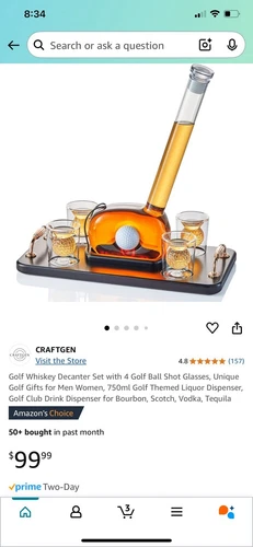 Golf Whiskey Decanter Set With 4 Golf Ball Shot