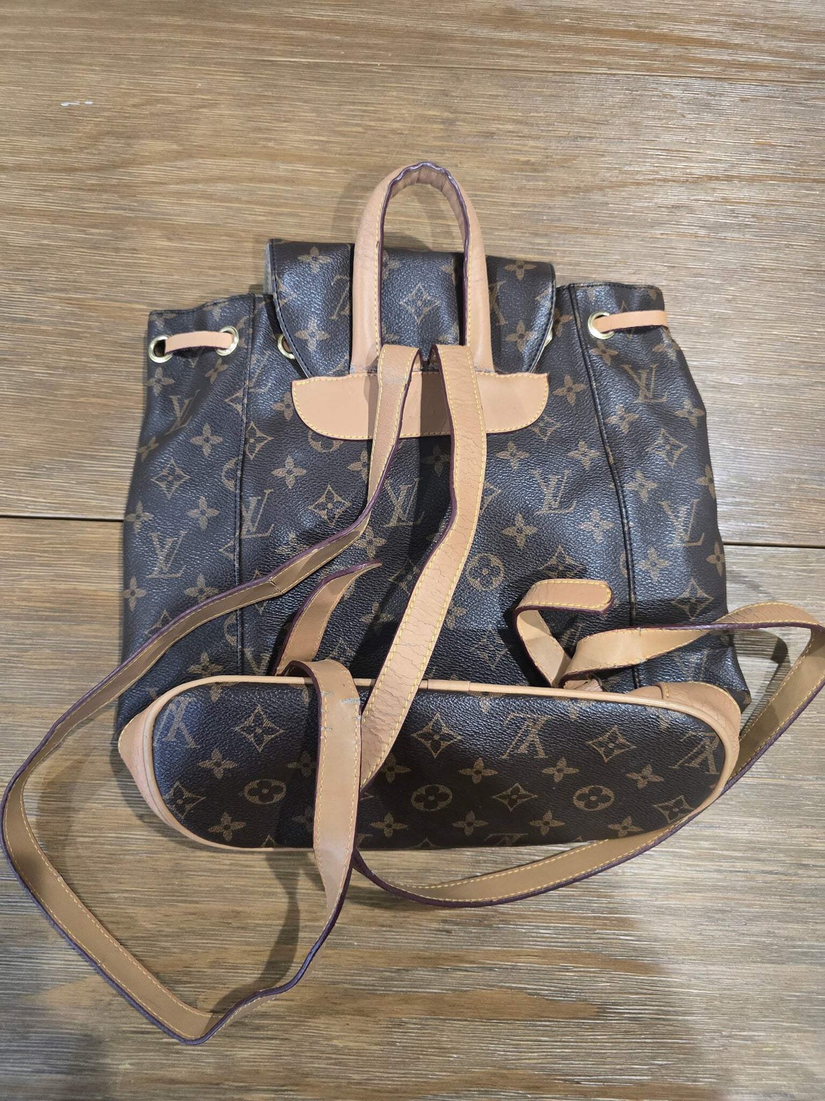 Brown Monogram Drawstring Backpack with Front Zip… - image 2