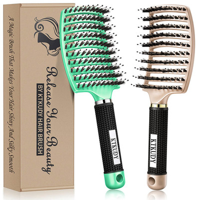Detangling Brush Getting Knots Out without Pain - Boar Bristles Hairbrush Make H