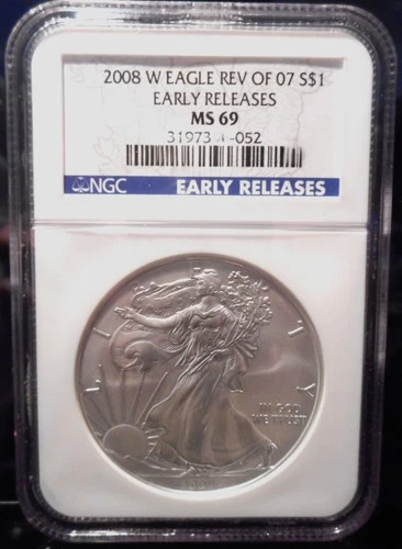 2008 W Reverse Of 2007 $1 1 oz .999 Burnished Silver American Eagle NGC MS69 ER