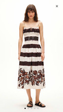 J.CREW Brown White Striped Smocked Midi Sundress Spaghetti Sz L COSTAL BEACH NWT