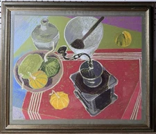 Vintage Modernist Still Life Original Pastel Rufin Fine Stevens Belgium Framed 