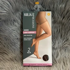 Silk Impressions Sheer Light Support Womens Size Large Coffee Bean High Waisted