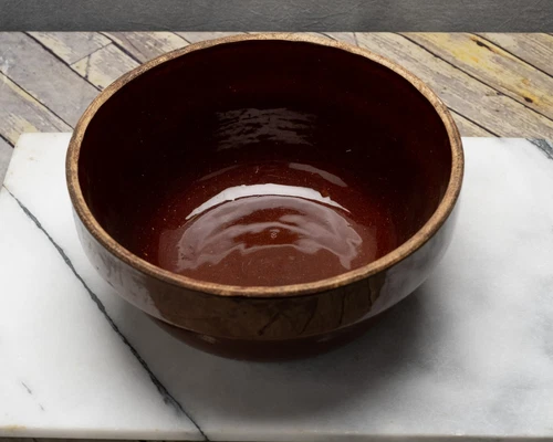 Vintage Stoneware Mixing Bowl Brown Glossy Yellow Ware 10 inches