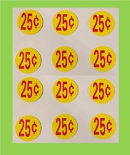12 Price Stickers VENDING MACHINE CANDY STICKERS LABEL .25 Cent Free Shipping 