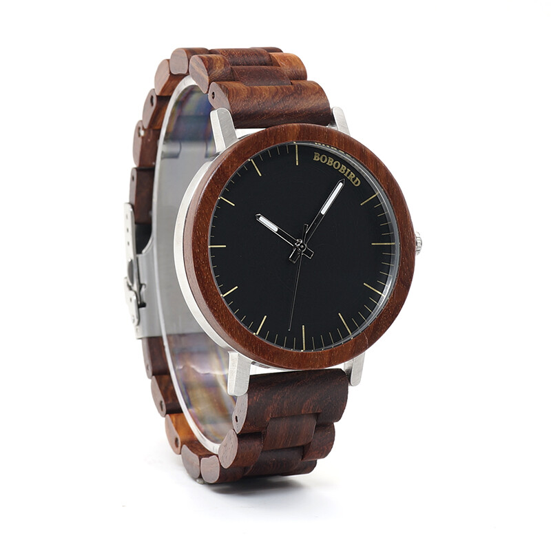 Montre en bois haut de gamme Bobo Bird pour homme boîtier quartz et acier inoxydable luxe