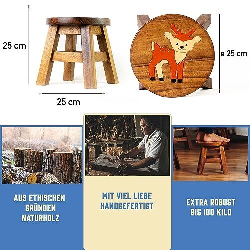 Kinderhocker Holz 25 cm mit Tiermotiv Kinderstuhl kleiner Hocker für Kinder - Bild 23 von 155