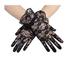 Floral Lace Gloves - Black - 80's - Costume Accessories - One Size