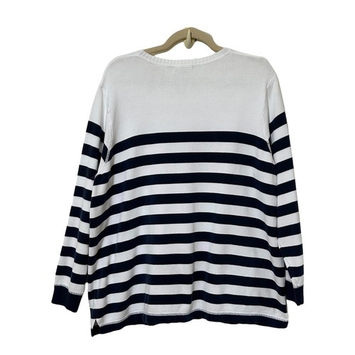 Eddie Bauer Women PLUS Stripe Sweater XXL Blue White Nautical Sailor Chic Cotton - Picture 2 of 14