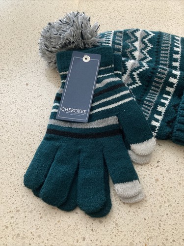 Beanie Cherokee Hat Kids Green Gray White Black Hat And Gloves Set NEW WITH TAGS - Picture 2 of 5
